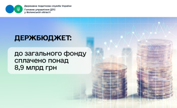 Державний бюджет: на Волині до загального фонду зібрано понад 8,9 мільярда гривень податків